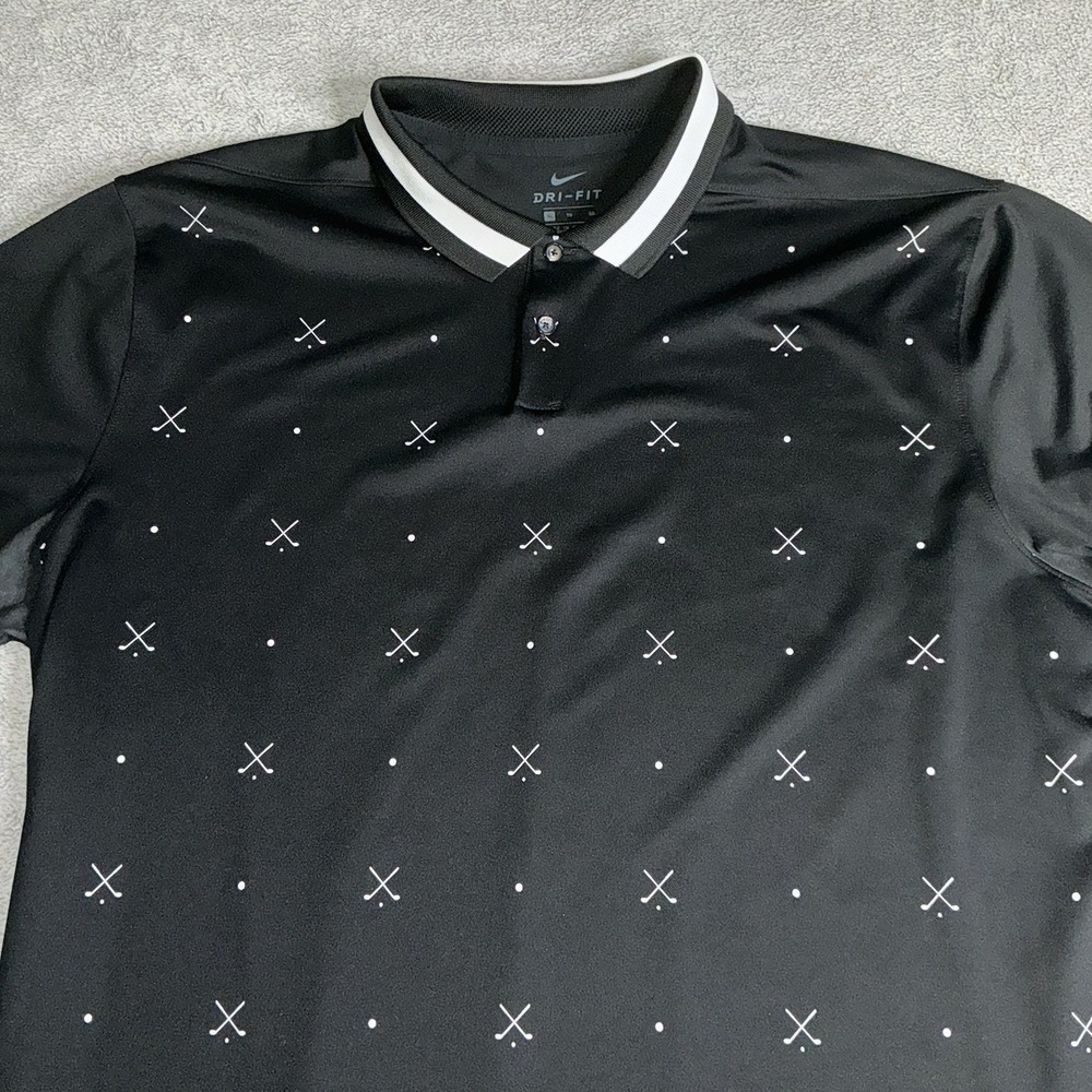 Nike‎ Dri-FIT Polo Shirt Mens XL Black Golf Cross Print Performance Stretch - Picture 2 of 8